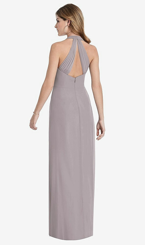 Front View - Cashmere Gray V-Neck Halter Chiffon Maxi Dress - Taryn