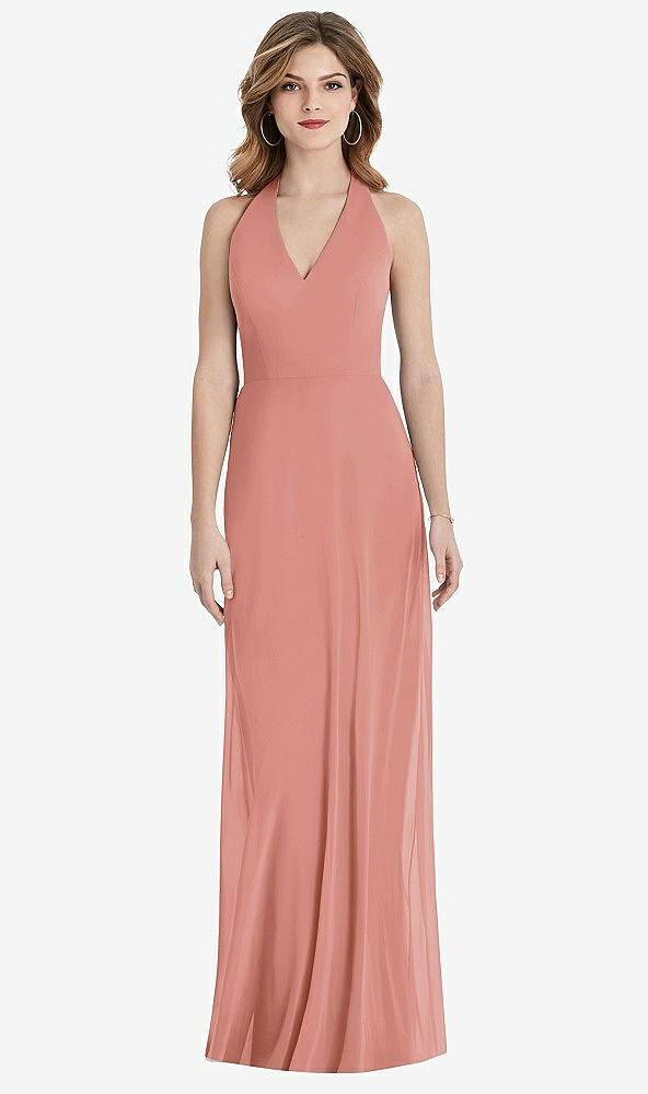 Back View - Desert Rose V-Neck Halter Chiffon Maxi Dress - Taryn