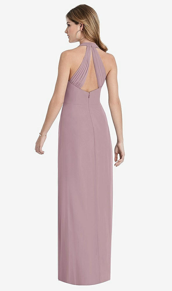 Front View - Dusty Rose V-Neck Halter Chiffon Maxi Dress - Taryn