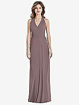 Rear View Thumbnail - French Truffle V-Neck Halter Chiffon Maxi Dress - Taryn