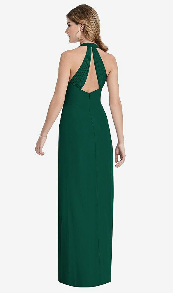 Front View - Hunter Green V-Neck Halter Chiffon Maxi Dress - Taryn