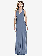 Rear View Thumbnail - Larkspur Blue V-Neck Halter Chiffon Maxi Dress - Taryn