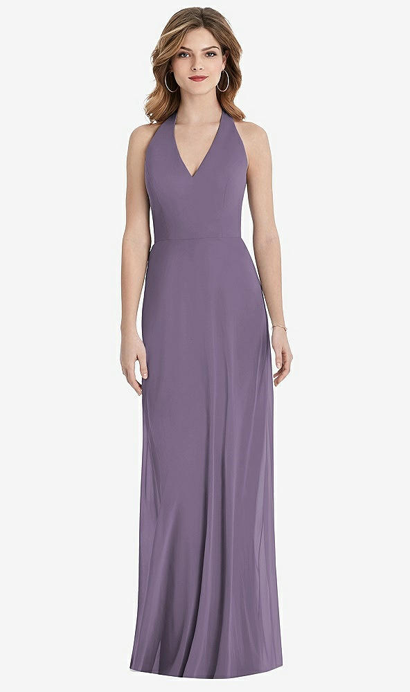 Back View - Lavender V-Neck Halter Chiffon Maxi Dress - Taryn