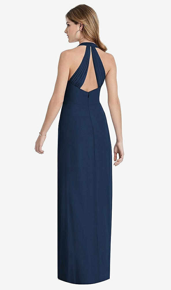 Front View - Midnight Navy V-Neck Halter Chiffon Maxi Dress - Taryn