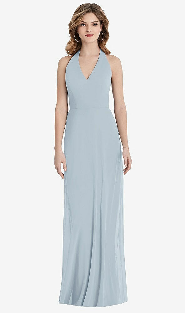 Back View - Mist V-Neck Halter Chiffon Maxi Dress - Taryn