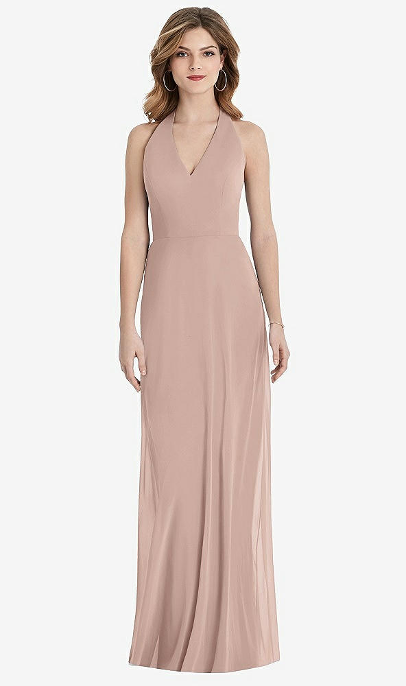 Back View - Neu Nude V-Neck Halter Chiffon Maxi Dress - Taryn