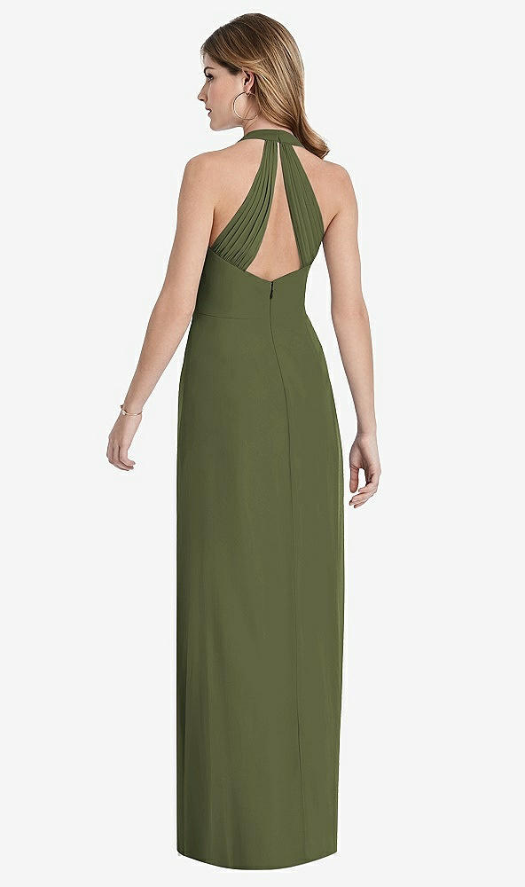 Front View - Olive Green V-Neck Halter Chiffon Maxi Dress - Taryn