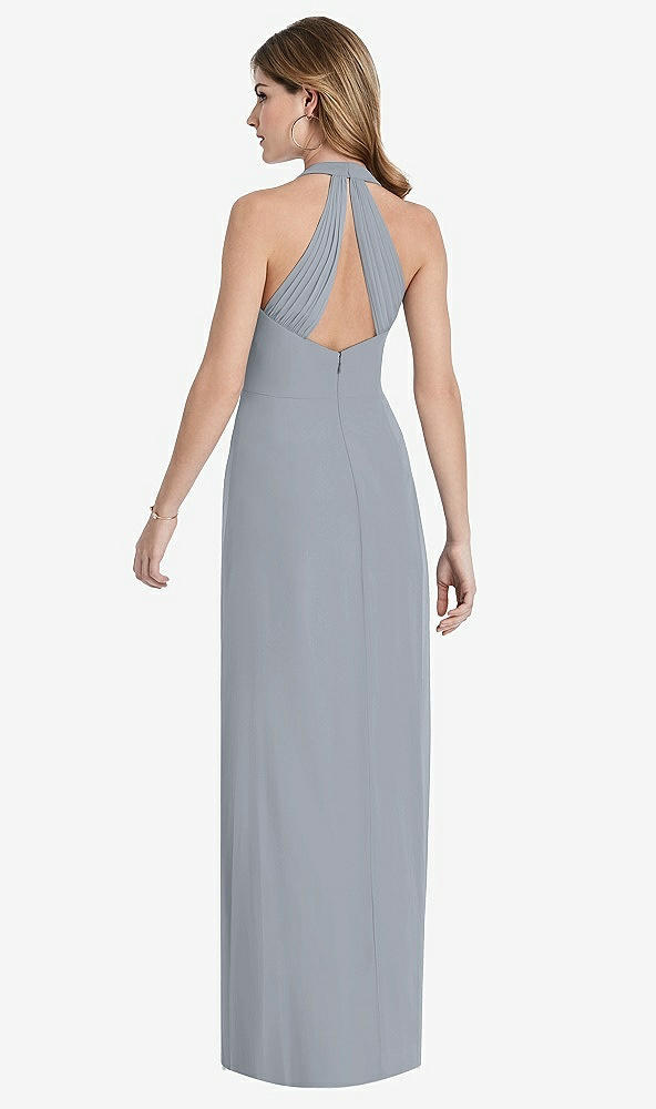 Front View - Platinum V-Neck Halter Chiffon Maxi Dress - Taryn