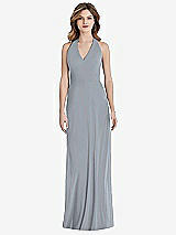 Rear View Thumbnail - Platinum V-Neck Halter Chiffon Maxi Dress - Taryn