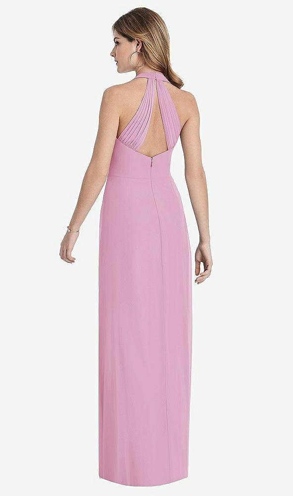 Front View - Powder Pink V-Neck Halter Chiffon Maxi Dress - Taryn