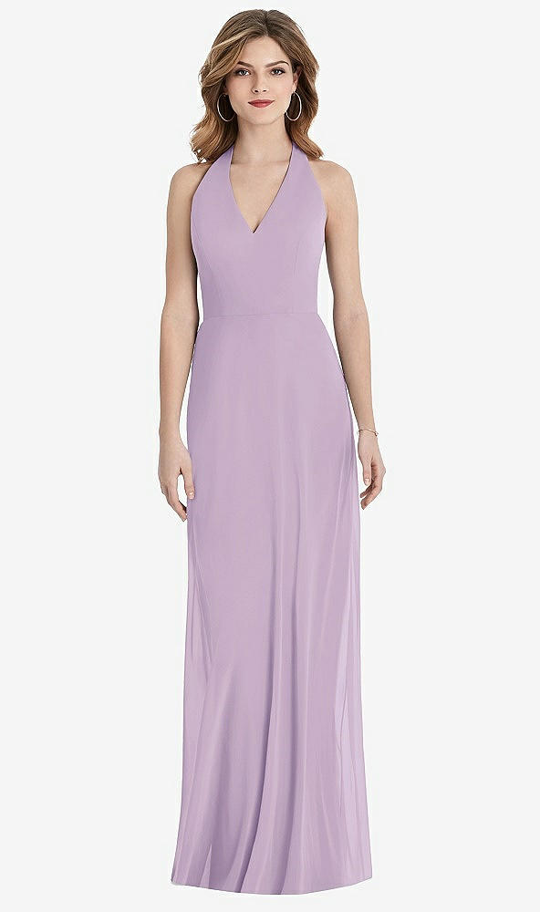 Back View - Pale Purple V-Neck Halter Chiffon Maxi Dress - Taryn