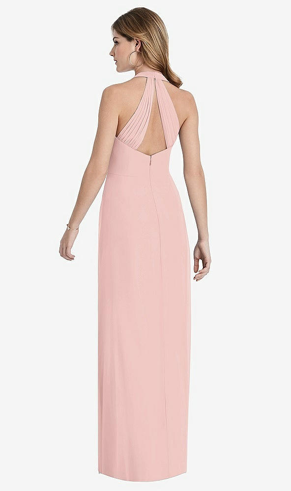 Front View - Rose - PANTONE Rose Quartz V-Neck Halter Chiffon Maxi Dress - Taryn