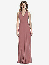 Rear View Thumbnail - Rosewood V-Neck Halter Chiffon Maxi Dress - Taryn