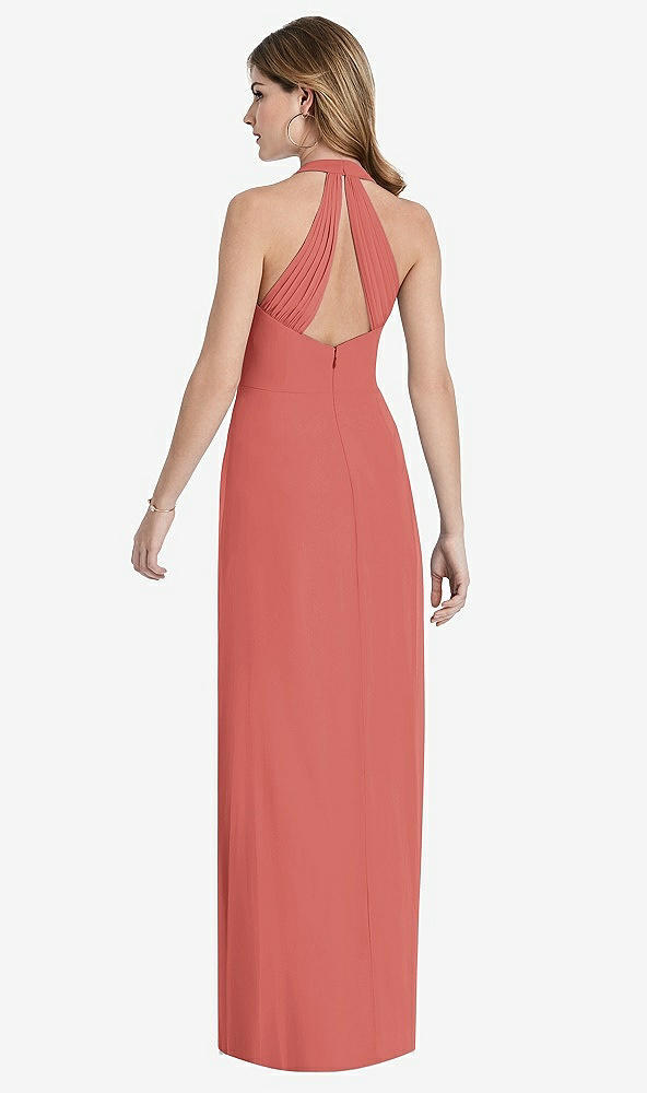 Front View - Coral Pink V-Neck Halter Chiffon Maxi Dress - Taryn