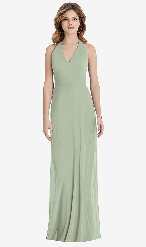 Back View - Sage V-Neck Halter Chiffon Maxi Dress - Taryn