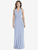 Rear View Thumbnail - Sky Blue V-Neck Halter Chiffon Maxi Dress - Taryn