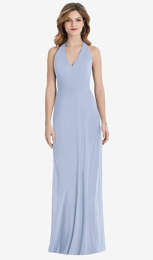 Back View - Sky Blue V-Neck Halter Chiffon Maxi Dress - Taryn