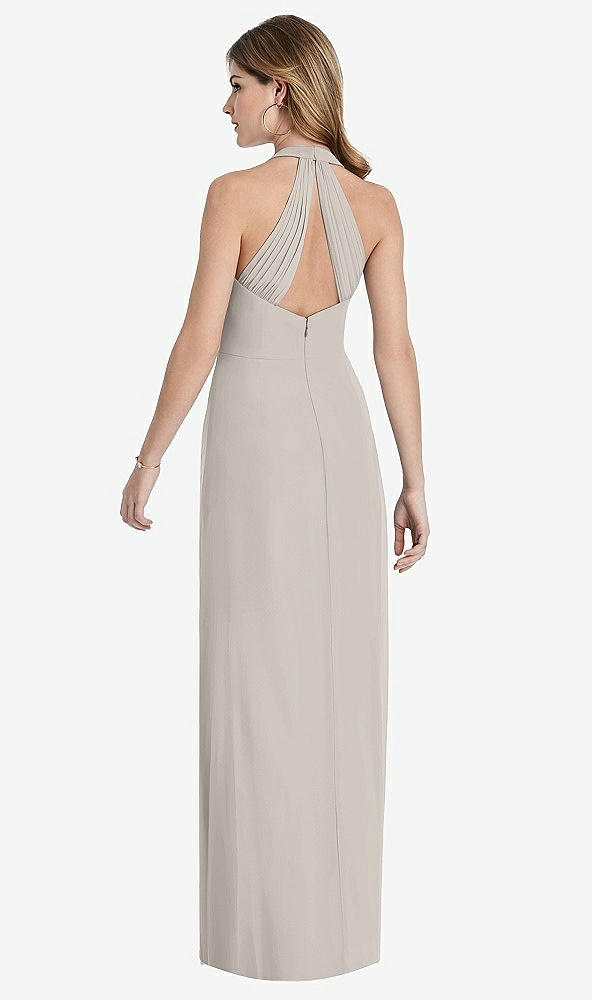 Front View - Taupe V-Neck Halter Chiffon Maxi Dress - Taryn