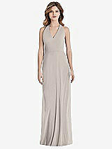 Rear View Thumbnail - Taupe V-Neck Halter Chiffon Maxi Dress - Taryn