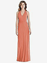 Rear View Thumbnail - Terracotta Copper V-Neck Halter Chiffon Maxi Dress - Taryn