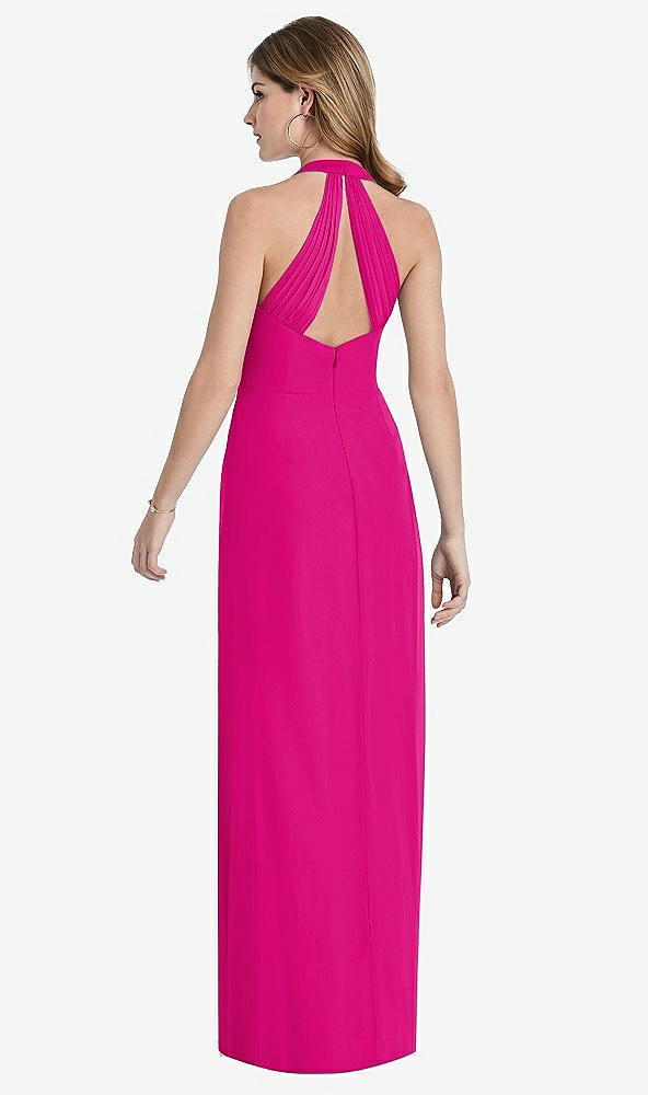 Front View - Think Pink V-Neck Halter Chiffon Maxi Dress - Taryn