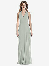 Rear View Thumbnail - Willow Green V-Neck Halter Chiffon Maxi Dress - Taryn