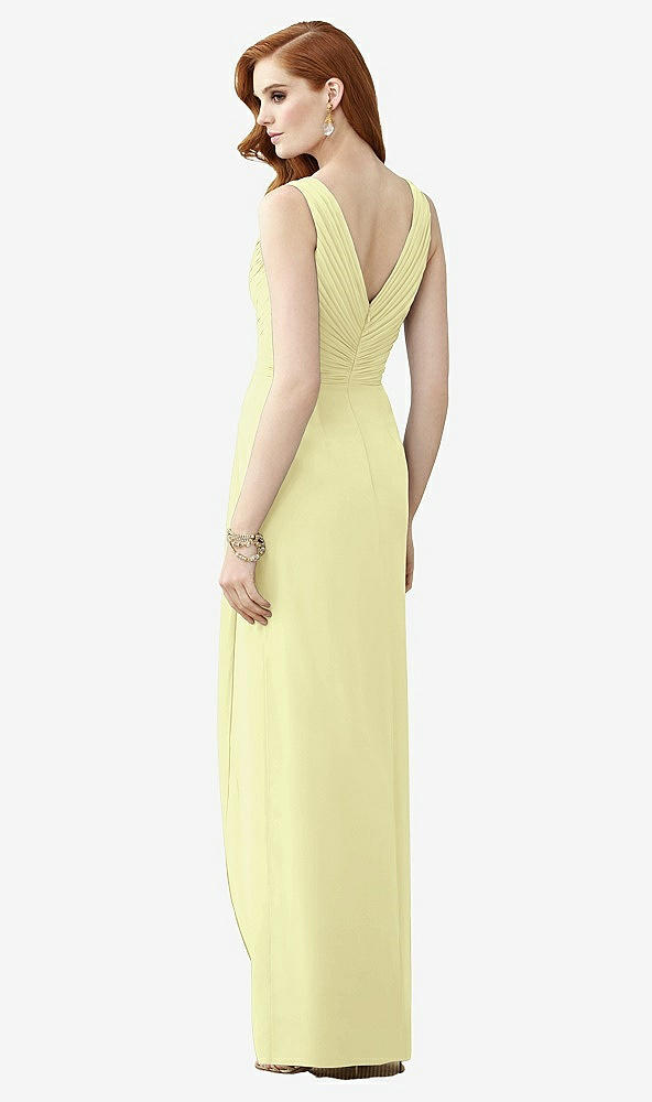 Back View - Butter Yellow Sleeveless Draped Faux Wrap Maxi Dress - Dahlia