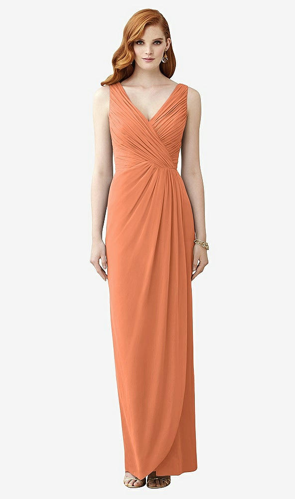 Front View - Sweet Melon Sleeveless Draped Faux Wrap Maxi Dress - Dahlia