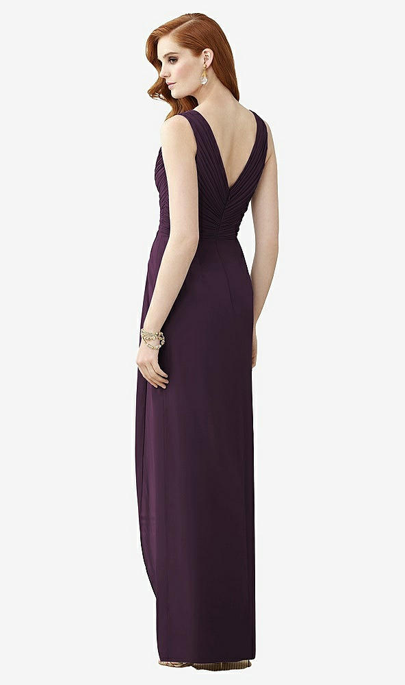 Back View - Aubergine Sleeveless Draped Faux Wrap Maxi Dress - Dahlia