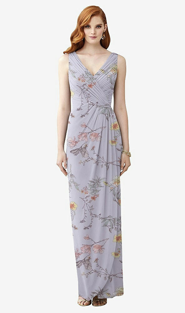 Front View - Butterfly Botanica Silver Dove Sleeveless Draped Faux Wrap Maxi Dress - Dahlia