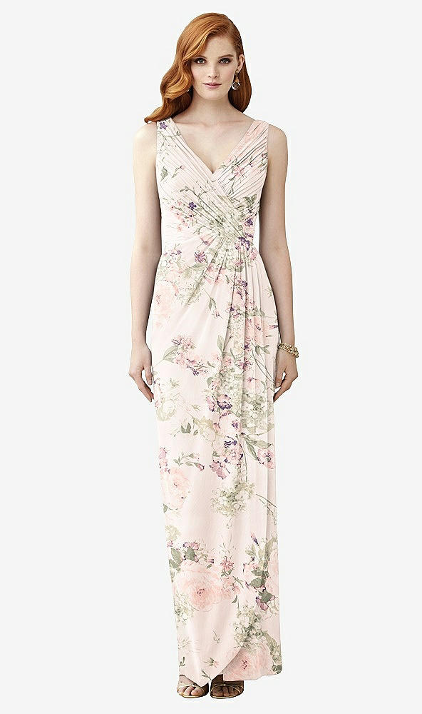 Front View - Blush Garden Sleeveless Draped Faux Wrap Maxi Dress - Dahlia