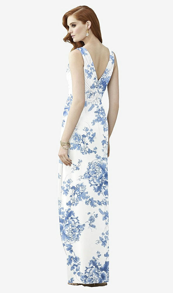 Back View - Cottage Rose Dusk Blue Sleeveless Draped Faux Wrap Maxi Dress - Dahlia