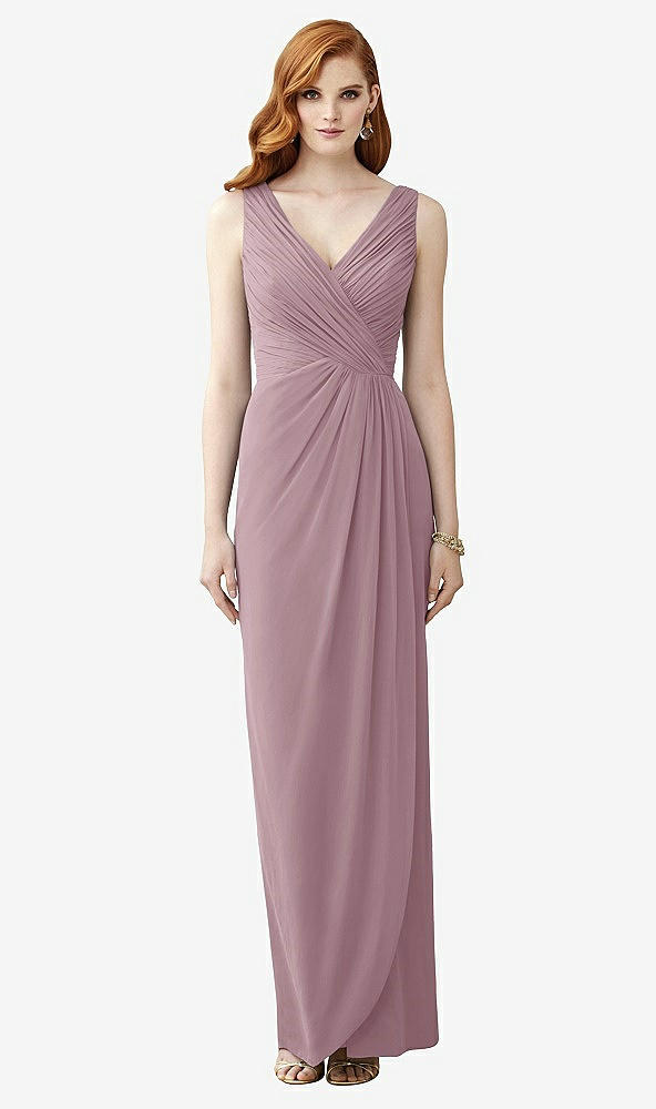 Front View - Dusty Rose Sleeveless Draped Faux Wrap Maxi Dress - Dahlia