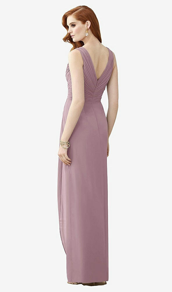 Back View - Dusty Rose Sleeveless Draped Faux Wrap Maxi Dress - Dahlia