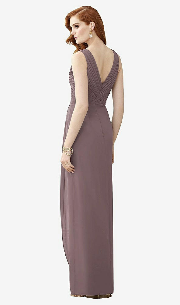 Back View - French Truffle Sleeveless Draped Faux Wrap Maxi Dress - Dahlia