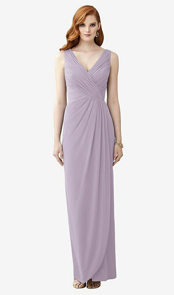 Front View - Lilac Haze Sleeveless Draped Faux Wrap Maxi Dress - Dahlia