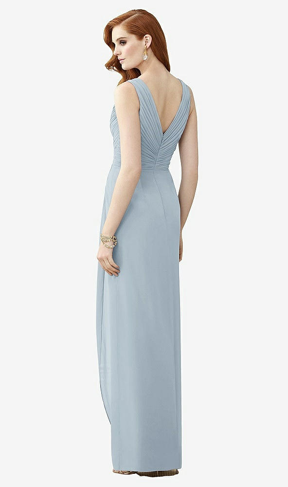 Back View - Mist Sleeveless Draped Faux Wrap Maxi Dress - Dahlia