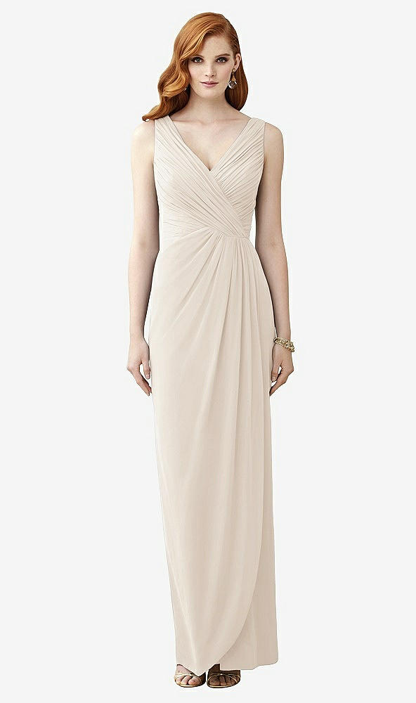 Front View - Oat Sleeveless Draped Faux Wrap Maxi Dress - Dahlia