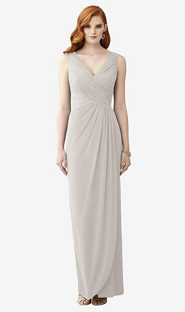 Front View - Oyster Sleeveless Draped Faux Wrap Maxi Dress - Dahlia