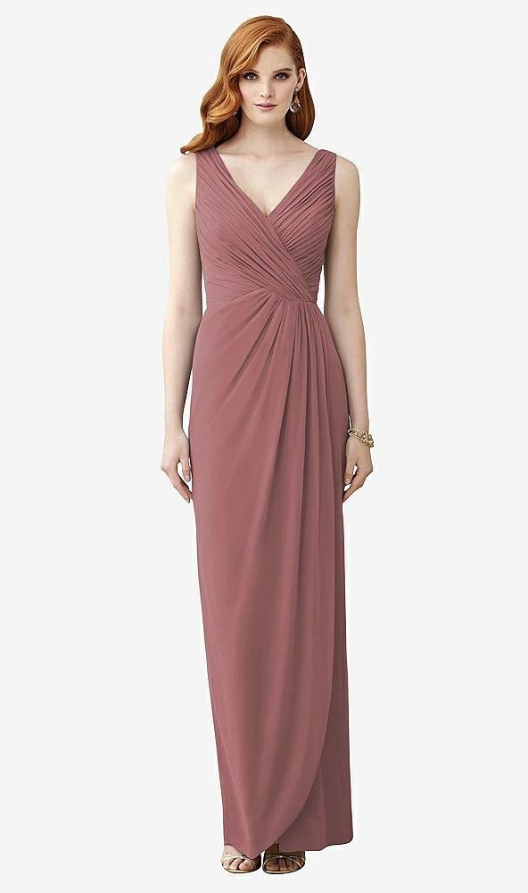 Front View - Rosewood Sleeveless Draped Faux Wrap Maxi Dress - Dahlia