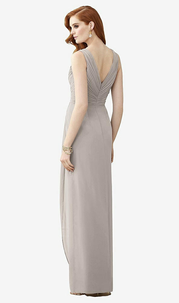 Back View - Taupe Sleeveless Draped Faux Wrap Maxi Dress - Dahlia