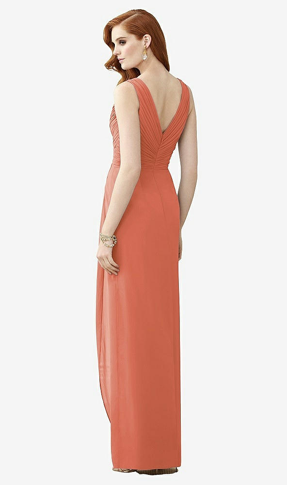 Back View - Terracotta Copper Sleeveless Draped Faux Wrap Maxi Dress - Dahlia