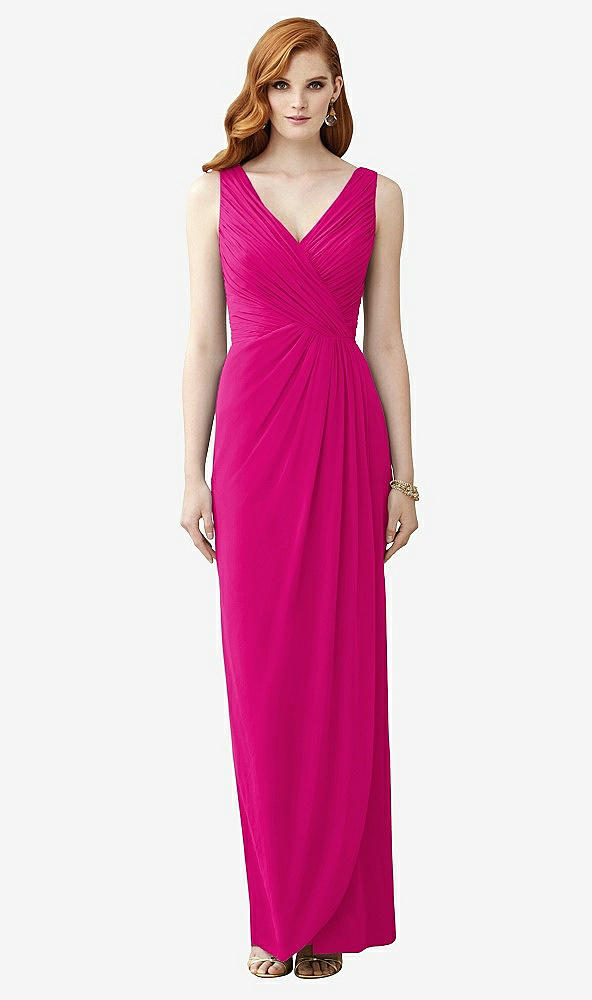 Front View - Think Pink Sleeveless Draped Faux Wrap Maxi Dress - Dahlia