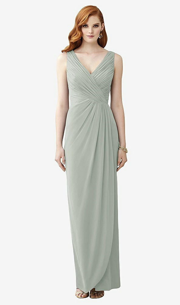 Front View - Willow Green Sleeveless Draped Faux Wrap Maxi Dress - Dahlia