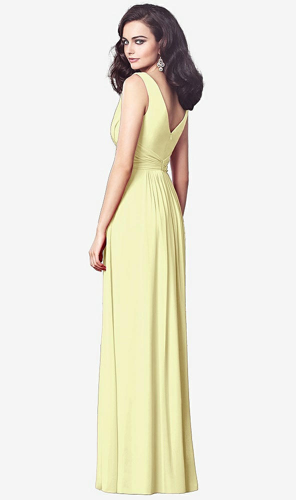 Back View - Butter Yellow Draped V-Neck Shirred Chiffon Maxi Dress