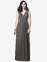 Front View Thumbnail - Caviar Gray Draped V-Neck Shirred Chiffon Maxi Dress