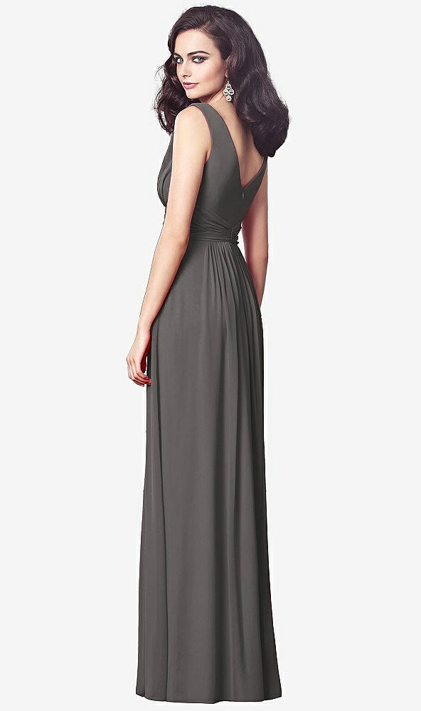 Back View - Caviar Gray Draped V-Neck Shirred Chiffon Maxi Dress