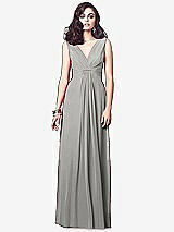 Front View Thumbnail - Chelsea Gray Draped V-Neck Shirred Chiffon Maxi Dress