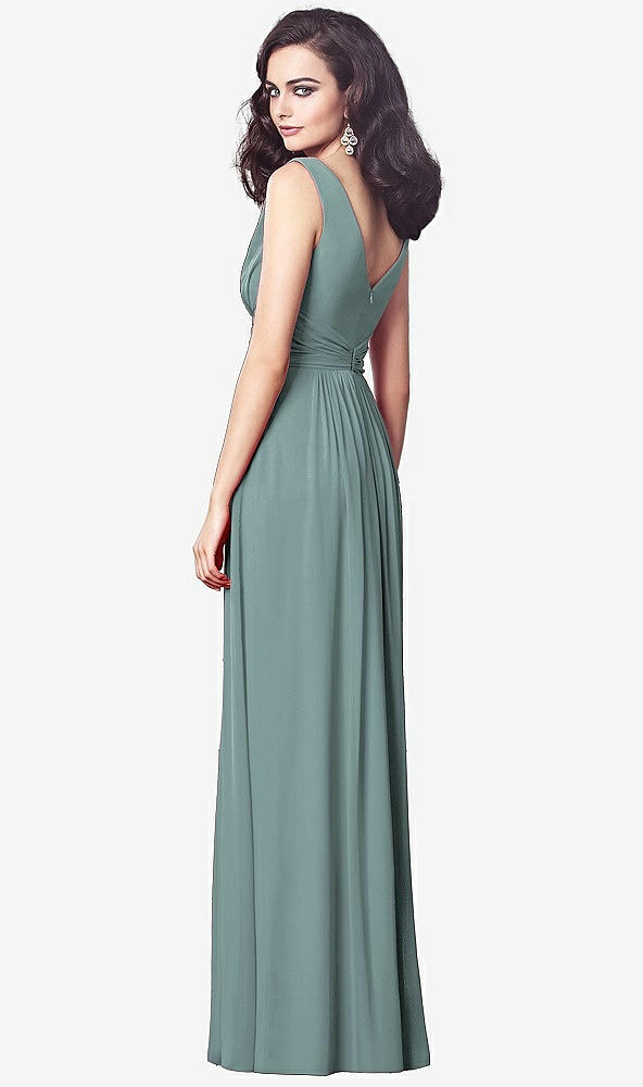 Back View - Icelandic Draped V-Neck Shirred Chiffon Maxi Dress