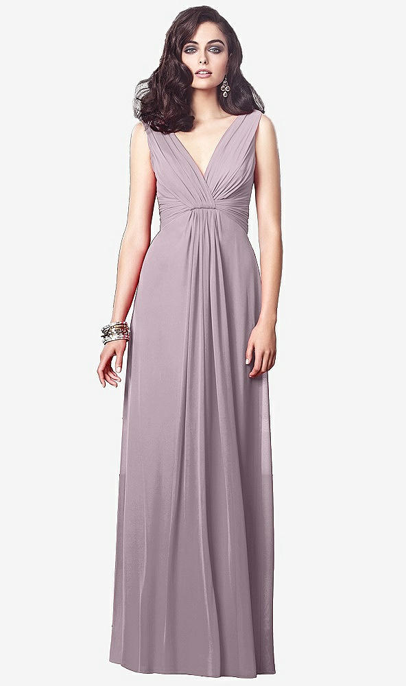 Front View - Lilac Dusk Draped V-Neck Shirred Chiffon Maxi Dress